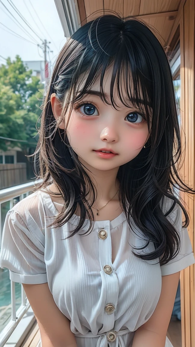 ((Taking a shower))、((Whole Body Ezbian))、((Cowboy Shot))、((whiteＴPut on a shirt、))、first class、The true picture、Intricate details、Ultra-high resolution、Depth Field、masterpiece、Professional Lighting、 ((15-year-old girl)),Very cute face, Great face and eyes,No makeup、 (Highly detailed eyes, Highly detailed face),