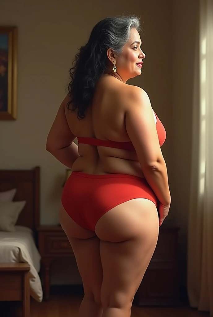 (full body shot:1.5), (Indian babe:1.5), (best quality,8k,highres,masterpiece), (ultra-detailed, realistic,photorealistic,photo-realistic:1.37), (scattered panties in room), (beautiful face, pretty face mesh, sharpen, detailed face, detailed eyes, detailed lips), (realistic textures:1.3), detailed skin texture, Photorealistic, Hyperrealistic, Hyperdetailed, detailed saturated skin, (scattered panties in room), sharpen , high quality picture, 16k, looking at viewers, 18 years old beautiful girl, red lips, (hair tied, fancy hair ornament), (perky tight boobs, close cleavage), (fancy high heel), (fancy bra and panty, fancy thong panty),