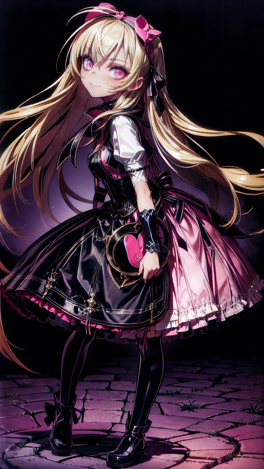  Anime Style、story、、   pretty girl 、とてもcute天使、  pink gothic dress 、cute、baby face、smile、  Long Skirt 、   black boots 、Very cute headband
