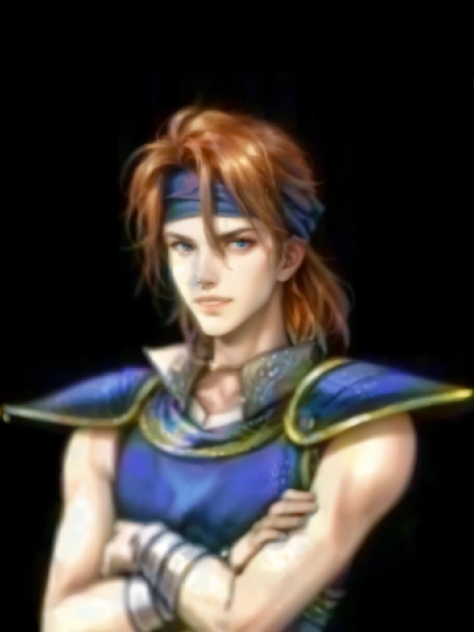 (mature), (adult man:1.8), aqua eyes, (cross shaped scar on right cheek), red hair, green bandana, ((jawline)), chad, gigachad, warrior, ((angry)), (large jaw), open mouth, frowning, large eyebrows, evil, hurt,
4k, 8k, absurdres, highres, extremely delicate and beautiful, depth of field,amazing,masterpiece,growth,visual impact, ultra-detailed, highly, Amazing finely detail, gorgeous,fantasism,nature,refined rendering,original,contour deepening,high-key and low-variance brightness scale,soft light, light and dark interlaced, raytracing, anime, photorealistic, realistic