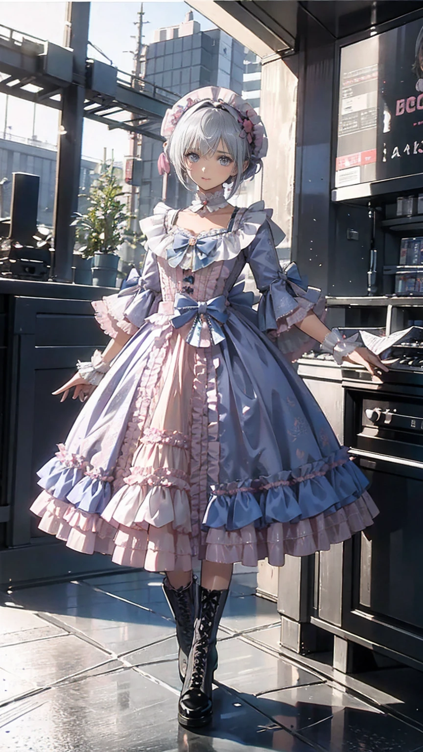  Anime Style、story、、   pretty girl 、とてもcute天使、  pink gothic dress 、cute、、smile、  Long Skirt 、   black boots 、Very cute headband
