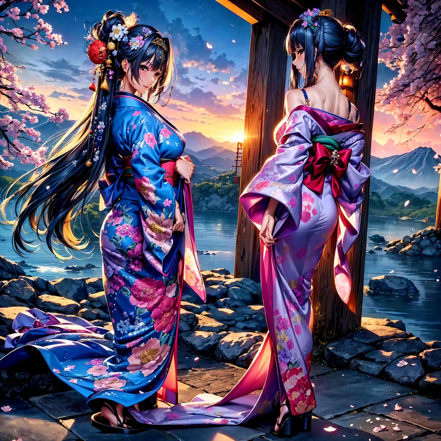 (((highest quality、masterpiece、Very high resolution、Highly detailed images))),(Beauty Painting),(A woman of perfect and ultimate beauty:18-year-old, Beautiful body:Slender and beautiful breasts、Beautiful Face:smile、Beautiful colorsの髪:Japanese hairstyle and Japanese hair accessories,Beautiful Eyes)、(Best skin and hair texture,Realistic texture,Beautiful texture,Smooth texture)、((Beautiful Japanese Kimono:Beautiful colors:Floral,Exposed shoulders from kimono,Her bra and panties are visible through the gap in her kimono..)),Japanese Castle:castle tower,Beautiful Japanese mountain castles,美しいcastle tower,Beautiful stone wall,Japanese style wooden building,Amazing night sky:Starry Sky,Natural light,Beautiful views,Beautiful colors,Beautiful posture,The wind is blowing:Kimono sleeves flutter:Fluttering Hair,Overall image、Accurate Images、Accurate anatomy、Flawless images,Perfect image,Perfect image,Beautiful images,Beautiful images,(Best Shot:1.2,RAW Photos:1.2)
