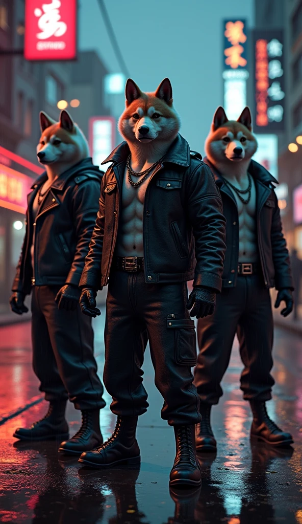 Masterpieces, furry, male, kinky, Anthropomorphic, full body, old age, rugged, black wolf, {two men with lanky body type}, Delicate eyes, white goatee, grizzled fur, glistening body, biker, ebony skin, depth of field, warm lighting, bright lighting, (best quality),(masterpiece),(ultra detailed), sharp focus, wasteland background, fierce look, evil grins, scars, glossy, oiled up body, black nipples, bushy tail, grime and dirty body, harnesses, white pubes, white chest fluff, white arm hair, white armpit hair, tight underwear