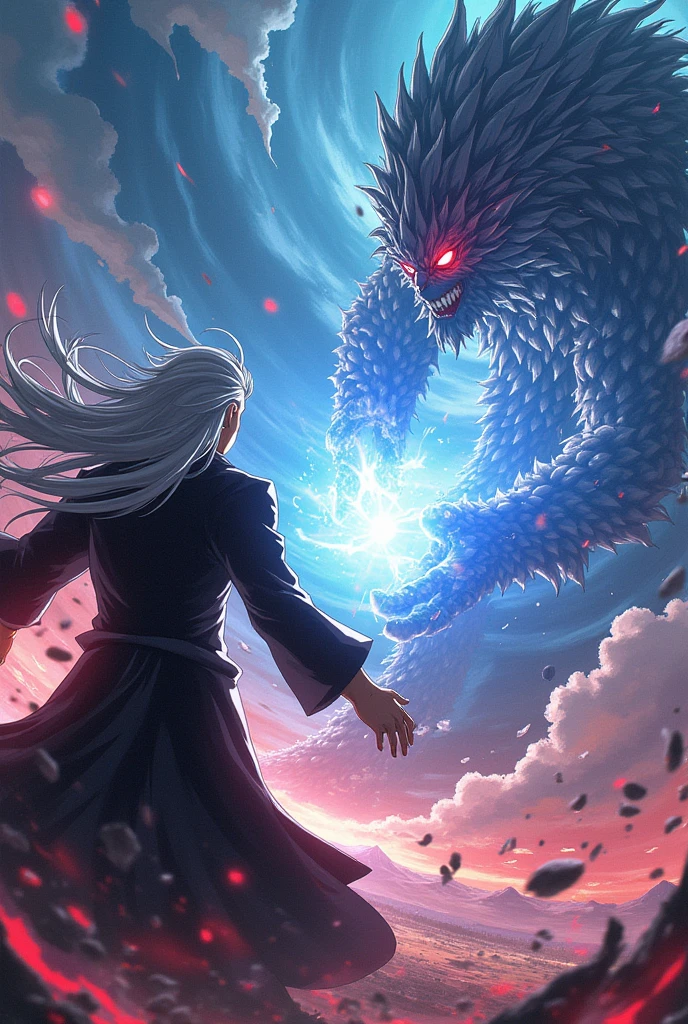 Rise Up。Flying in the sky。blue glowing oriental dragon。Night Sky。Lightning strikes。rain。