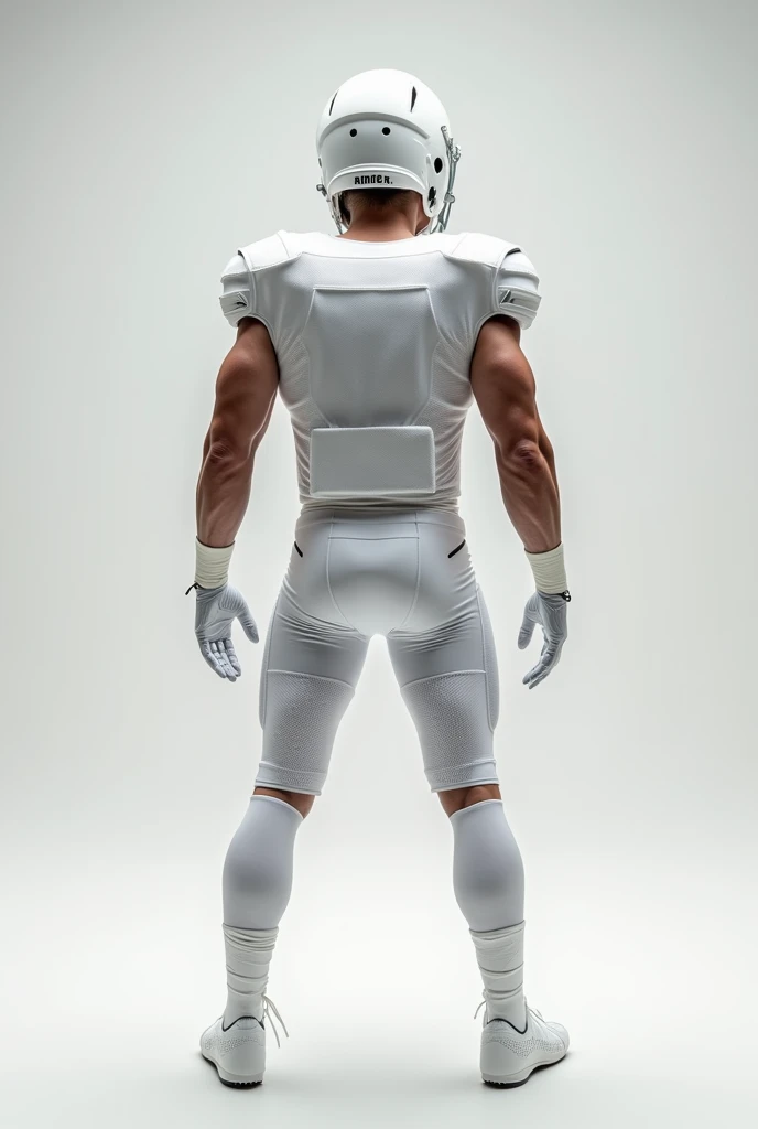 Teen male posing, 16yo, atmospheric, S.T.A.L.K.E.R style, 3d render, fog, chromatic aberration, sexy masculine square face, full body view, chainlet, tight gray white boxers, focused on face, skinny body, football helmet