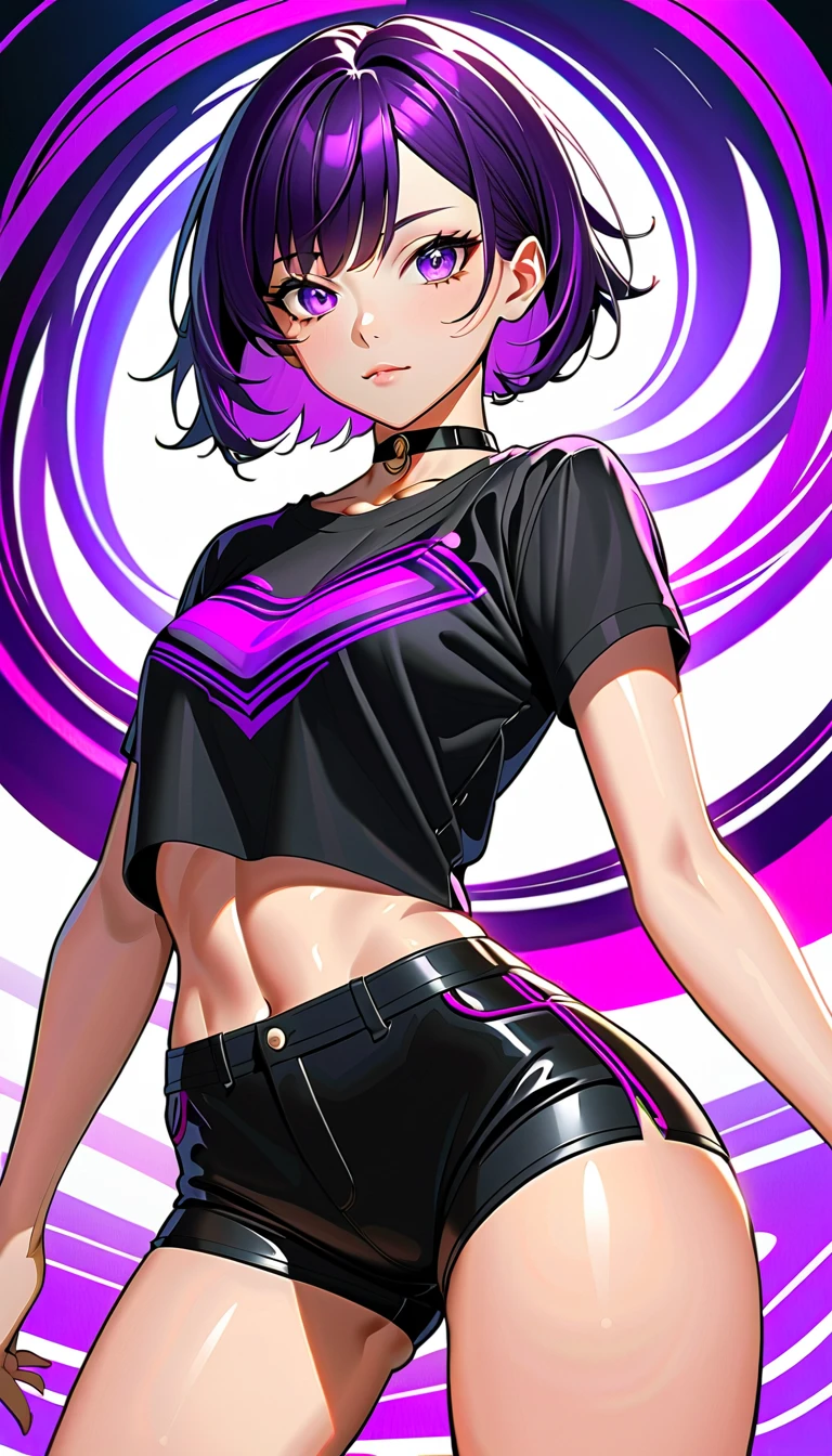 Black Lemonade Cookie is an average-sized, thin Cookie with pale yellow-toned dough. Her hair is a thin shoulder-length bob haircut that's obsidian purple with yellow highlights of natural lemon-colored icing. Her dough has a mole underneath her mouth on the right side. She has purple eyeshadow on her face with purple markings underneath her eyes. Her eyes are iris purple with her pupils being white sparkles.
Black Lemonade Cookie's outfit consists of a pale yellow tank top that appears to be slightly ripped from the bottom with a graphic that's a purple lightning bolt. She wears a obsidian purple cross necklace with her right arm having a fishnet arm warmer with arm straps on top of it. Her pants are dark purple that appears to be distressed. She is typically seen with a electric yellow guitar pick in her mouth and having a nonchalant expression.