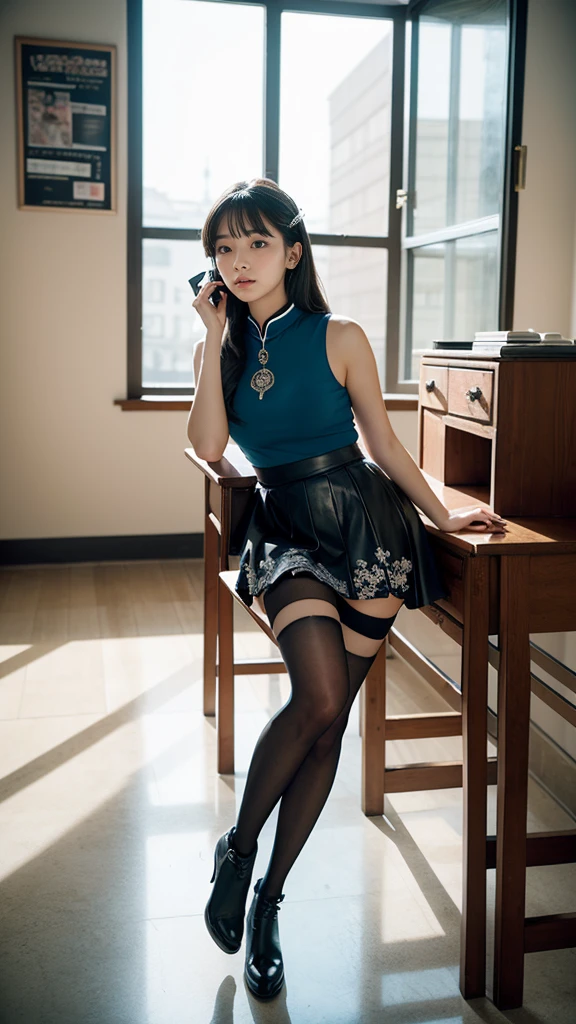 Sexy asian beauty, low-cut high-forked cheongsam, big breasts, dew point, walking, spread legs, sitting, facing the observer