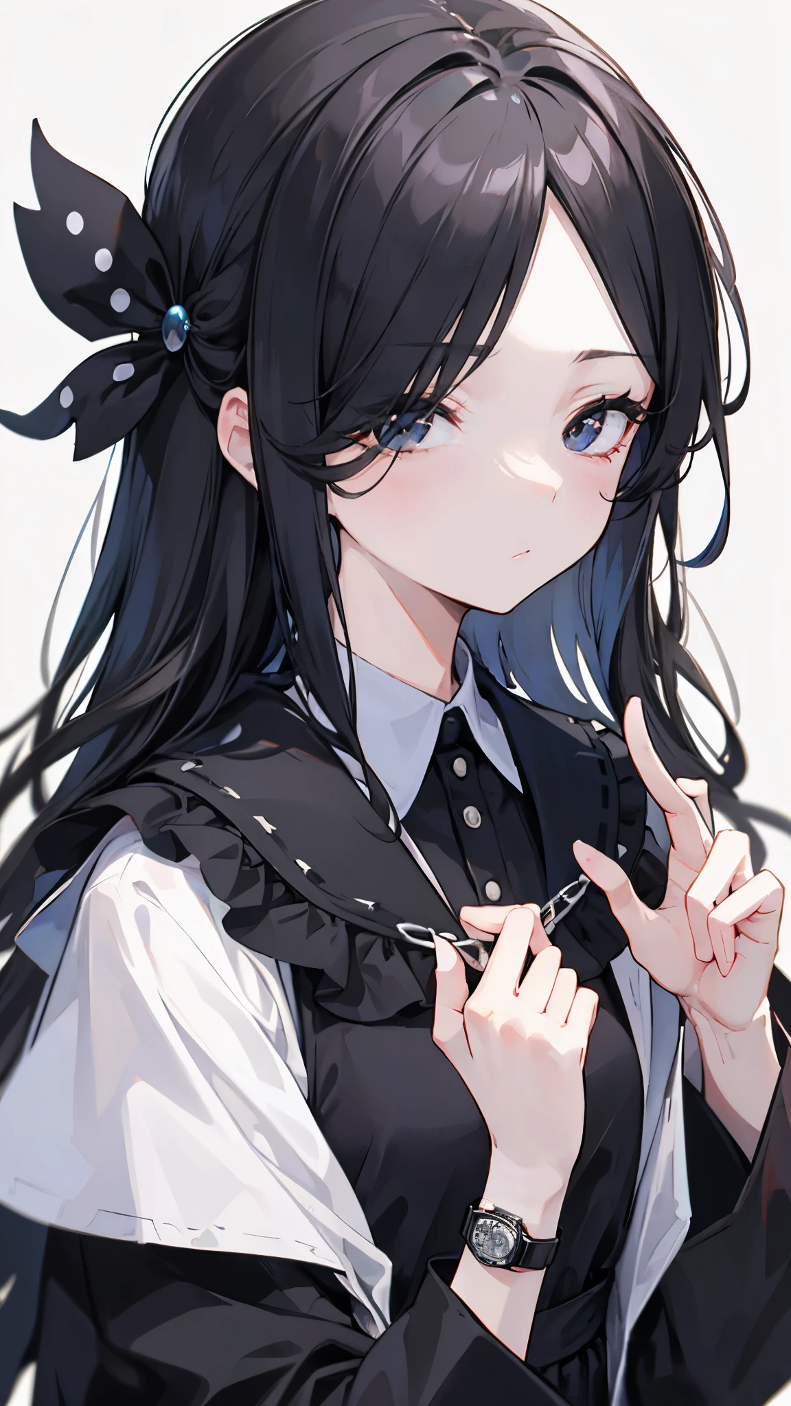 (         score_9,         score_8_up,         score_7_up,),   ***1 person,woman、      I have    long hair    ,          watch viewers  ,  Black Eyes and Hair    、Cutting your bangs、    long hair、Black clothes、Robe、 black dots around one eye