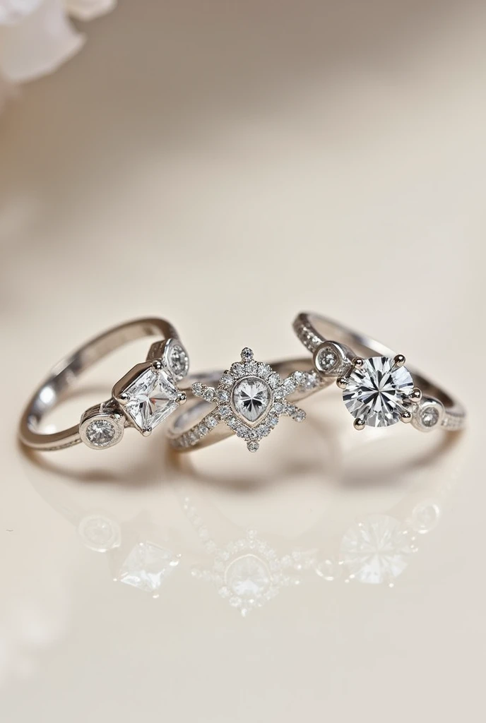 3 Types of Bridal Wedding Rings with Diamonds in the Middle of Different Shapes