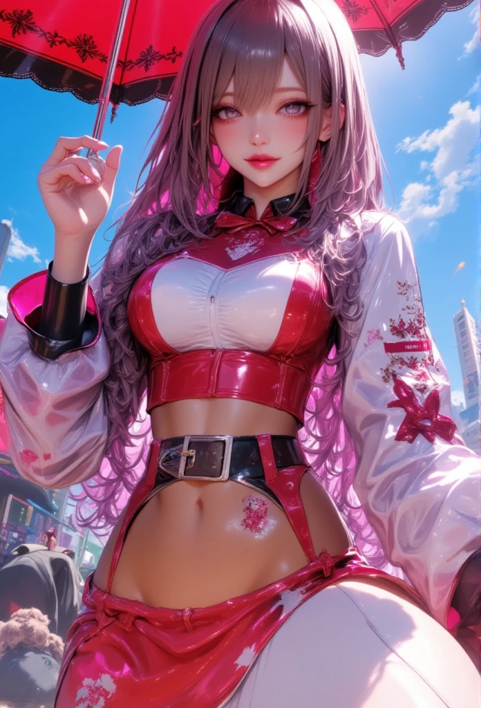 (SFW, NSFW_STILL_SHOW), Oppai-Loli、((wide-angle, Flying Magic、Floating hair、Floating in the air, Curved horizon, Overlooking a city eroded by the jungle,Above the city)), { (Mystic sight)| best quality | 8k | clear |focused } (Masterpiece:1.2, photo-realistic:1.37)、{ Soft Lighting with many Follow lights | smooth shading }、(Detailed KAWAII Face)、{(Childish)|(Gigantic Cleavage)}、{ ((facing back))| ((Full Body:1.2)) | ((Ass focus)) }、Detailed open crotch、(Detailed glistening ivory skin)、extremely detailed, { Transparent Veil | Red Leather High Collar | Red Long Boots | rubber sole | Random hair color }、((cor perfect anatomy, no missing limbs, no extra limbs, rubber sole)), { correct legs, | correct hand | correct fingers | feminine hands | perfect anatomy | no missing limbs |no extra limbs }, ((rubber sole)),