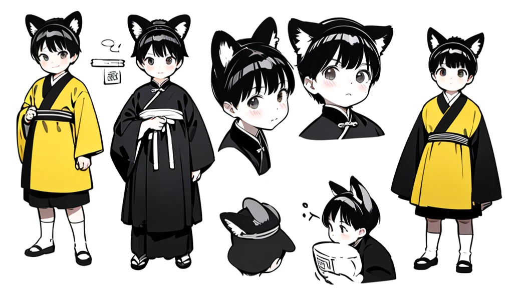 ((whole body)),Boy with animal ears   、       no background、      cute Chinese boy model sheet  、     depicts the same character from 3 angles  、 