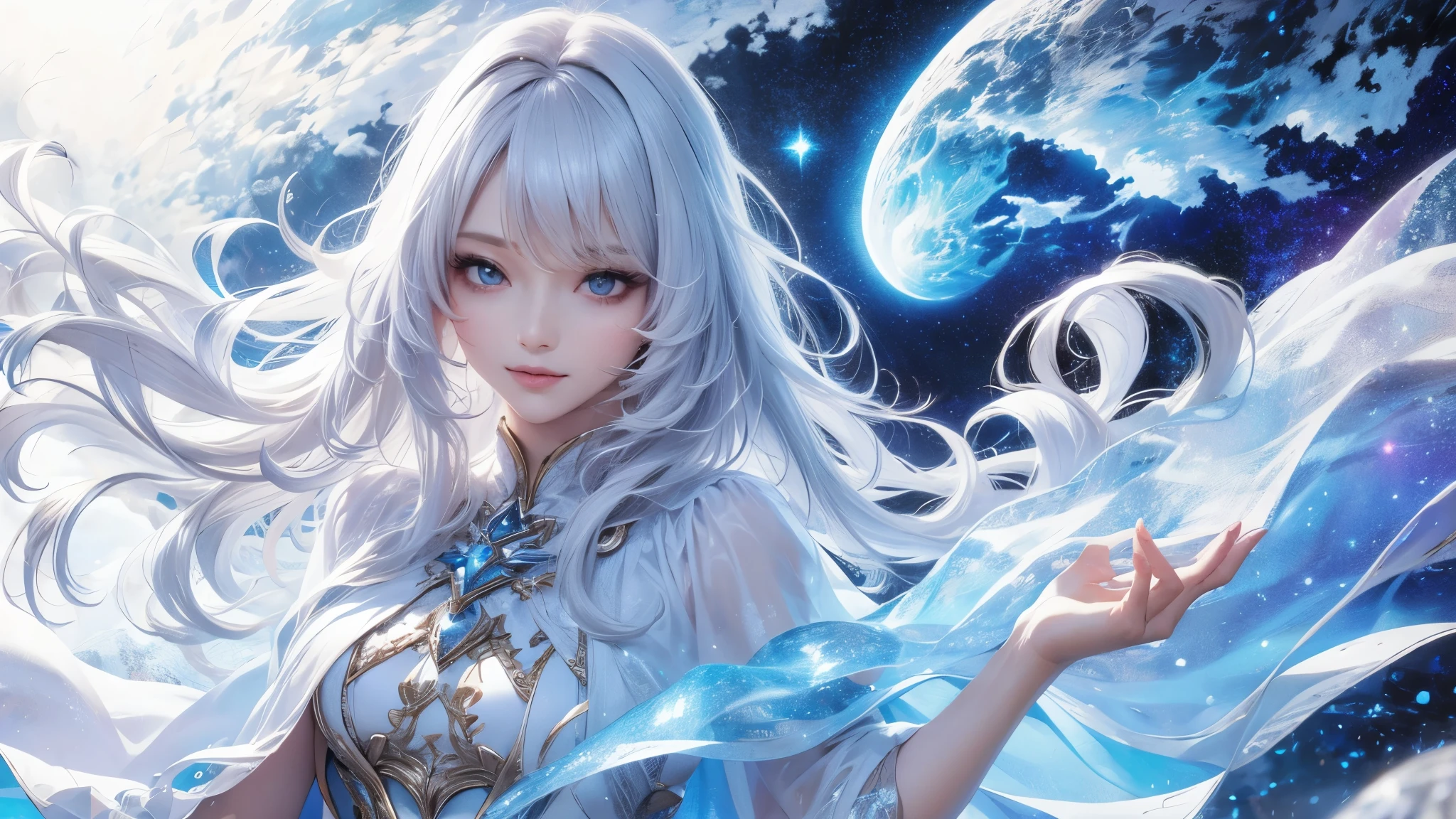 ((masterpiece)), ((( best quality))), (( Very detailed)), ((shape)),[ Realistic Light Effects ],shadow,( Fantasy Style ),(White background:1.6), simple background, (Earth Theme),(Cape)[(Hair Focus,(( one girl )),[( Big Slime Hair ): (Cloud Hair):0.3], (Background Hair ),( high saturation ),( Hair Surrounded by Galaxy Splash),)):(( Her Hair Is Made of Galactic Clouds ,:1.27628), ( Her Hair and Clothes Are Galactic Clouds and Star Clusters :1.1025),(Cape is becoming galaxy clouds).(see-through dress)
