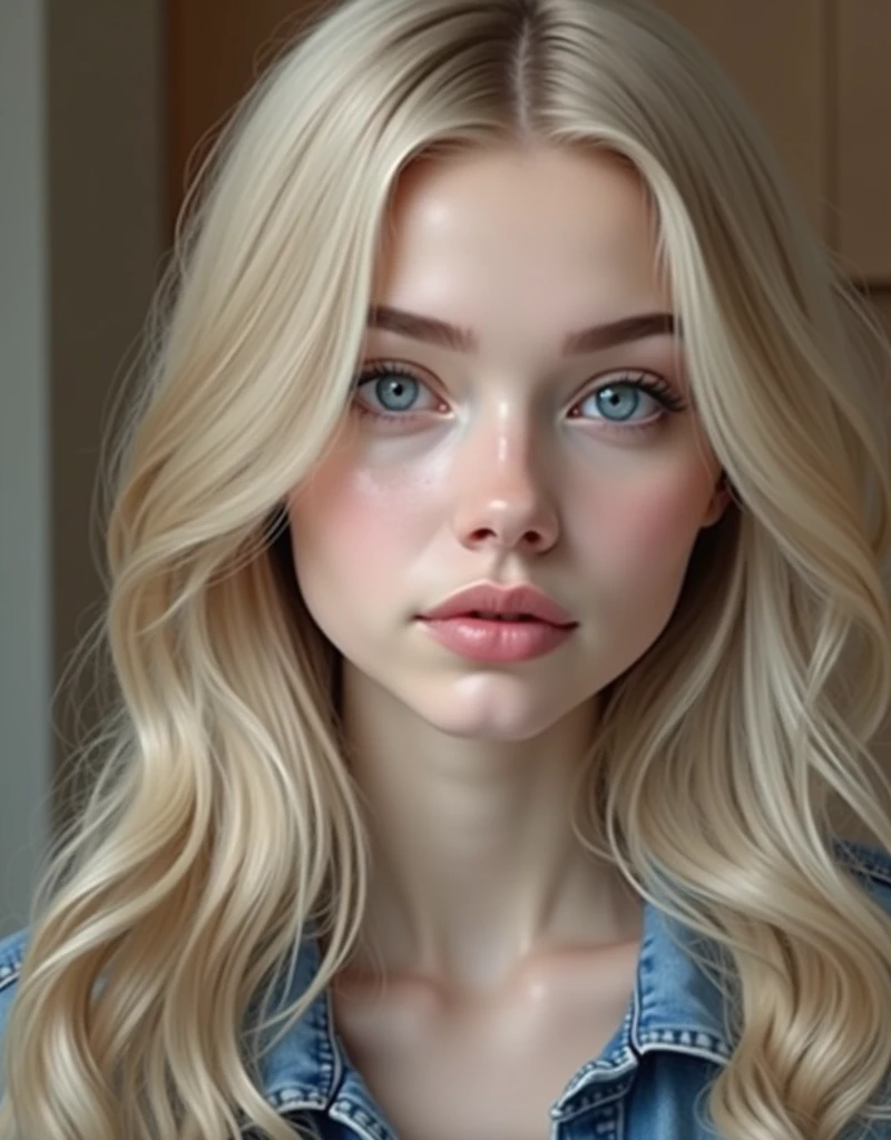 portrait of the most beautiful blonde female human, detailed cleavage