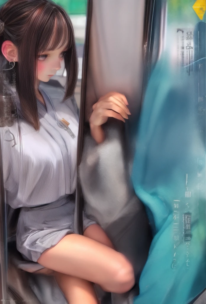 masterpiece, nfsw, High Definition , best quality,8k,female (18 year old Japanese high school female))　((Plump and glossy lips))　((Brown Hair))　((Looking into the camera))　Sit with your legs apart　((Schoolgirl uniform))　Low angle shot of a person standing facing forward　Looking down　((A bedroom with a shoji screen and tatami mats、Illuminated by pink neon lights))　(((( Spread your legs in an M shape、Look at the vagina:1.2))))