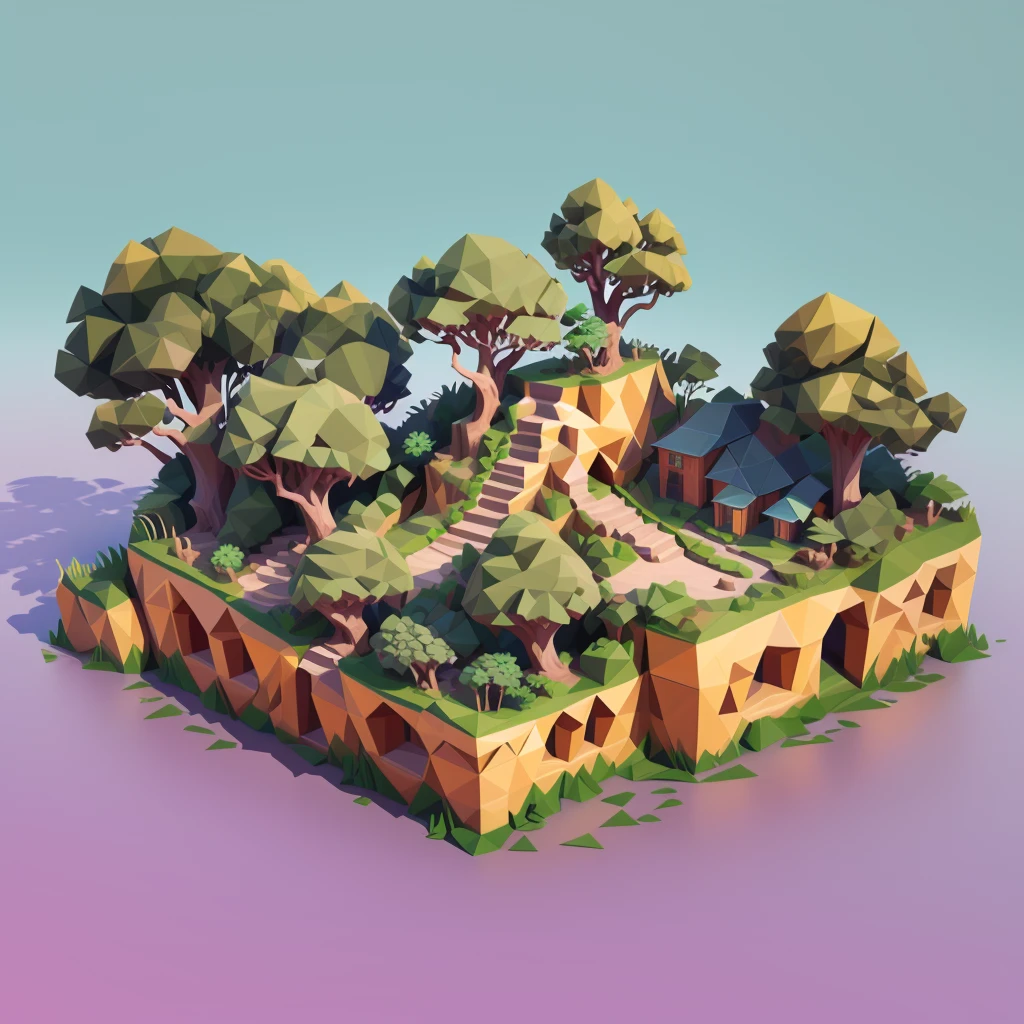 An isometrically complete tiny world，jungle景观, several animals inside , 3d rendering style, jungle环境,  isometric 3D fantasy island , 3d Low Polygon Rendering, 3 d Low Polygon Rendering,  stylized 3D rendering , jungle环境,  low polygon 3D rendering , Low Polygon Rendering,  isometric projection of a small island in the sky , a Low Polygon Rendering, jungle景观,((masterpiece,  better quality)),3D Rendering，Miniature Landscape，lowpoly,Ultra HD 8K, clearly focuses , Very Detailed ,Professional lighting,Color details，jungle， Amazon rainforest ，vine，Wild Boar， rainforest plants ， stone ，vine，Clean background