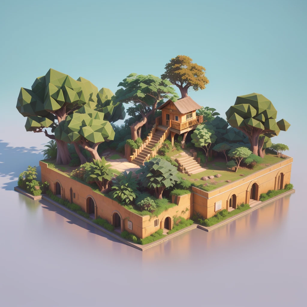 An isometrically complete tiny world，jungle景观, several animals inside , 3d rendering style, jungle环境,  isometric 3D fantasy island , 3d Low Polygon Rendering, 3 d Low Polygon Rendering,  stylized 3D rendering , jungle环境,  low polygon 3D rendering , Low Polygon Rendering,  isometric projection of a small island in the sky , a Low Polygon Rendering, jungle景观,((masterpiece,  better quality)),3D Rendering，Miniature Landscape，lowpoly,Ultra HD 8K, clearly focuses , Very Detailed ,Professional lighting,Color details，jungle， Amazon rainforest ，vine，Wild Boar， rainforest plants ， stone ，vine，Clean background