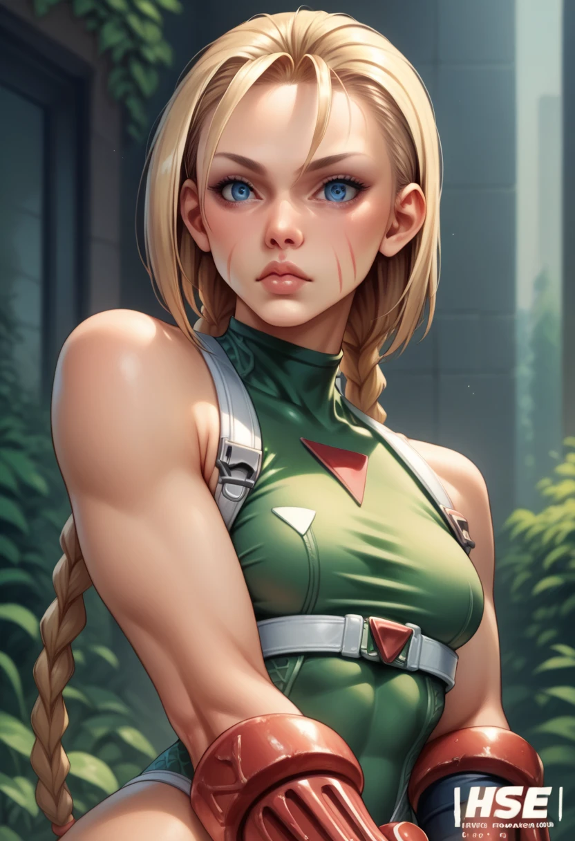 Cammy white with her classic outfit showing off her beautiful body and her face,  detailed eyes,detailed hair,  detailed clothing , 