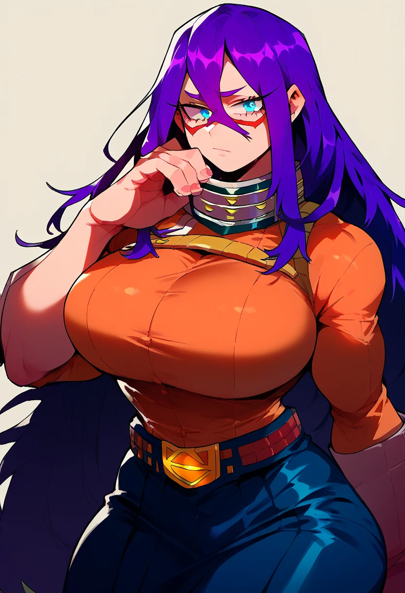 midnightmha, boku no hero academia, dark purple hair, blue eyes, very long hair, large breasts,