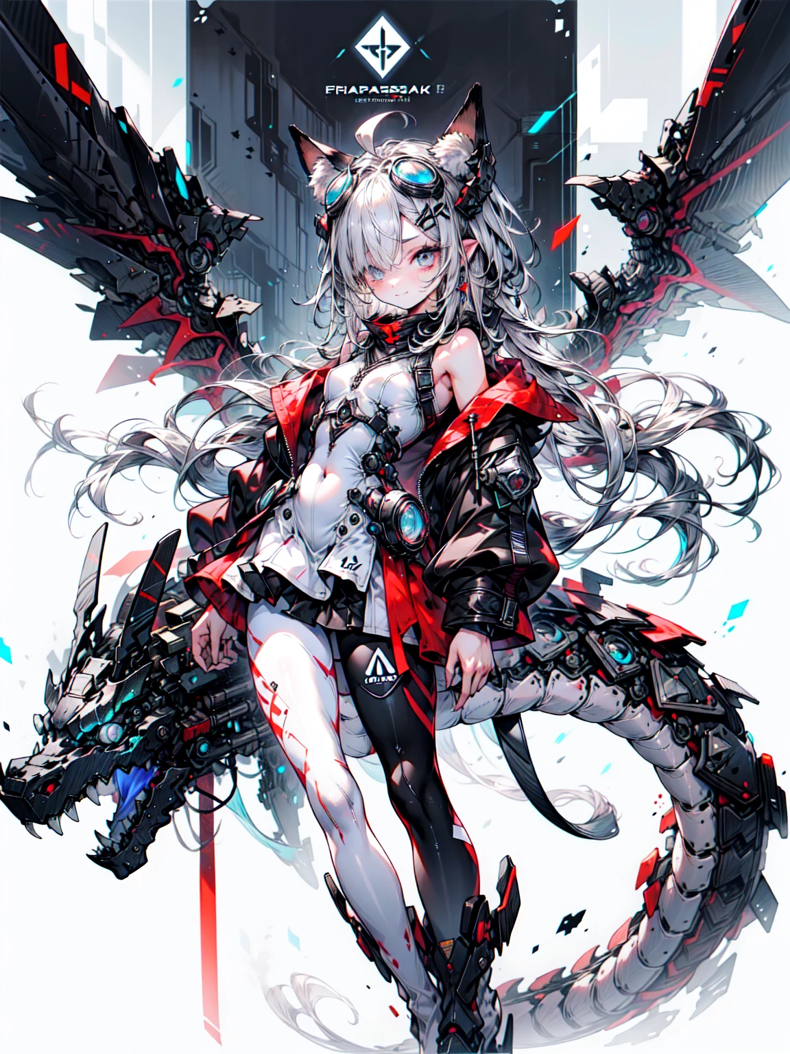 <lora:[prosthetic quadruped,Quadruped machinery,mechanical tail,mechanical parts, robot joints,hydraulic system,headgear,four feet]:1>,
prosthetic quadruped,Quadruped machinery,mechanical tail,mechanical parts, robot joints,hydraulic system,demon horns,four feet, all fours, 
(1girl),headgear, solo,heterochromia, glowing eyes, white hair, multicolored hair, streaked hair, large breasts, 
full body,