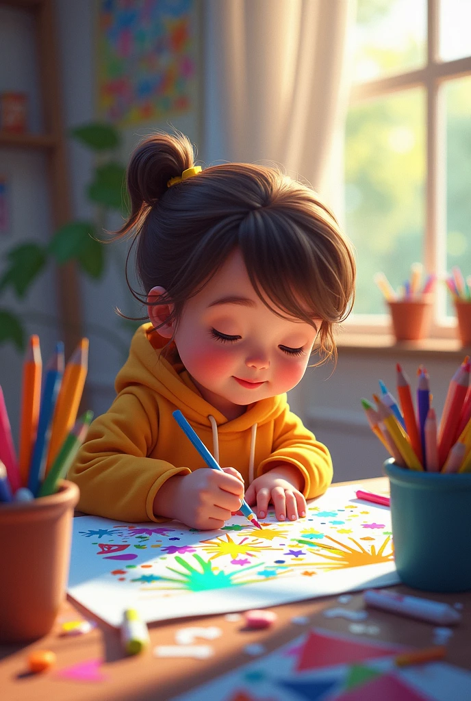 children's picture books,crayon paintings, hand clicking on a boutton