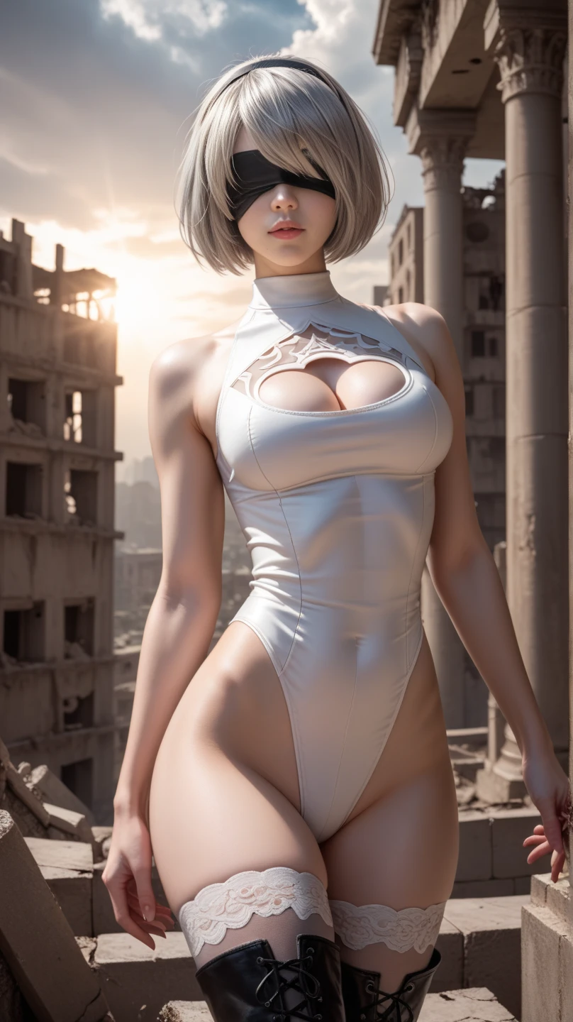 18 year old girl, white suit, short and uncut hair, blonde, beautiful face, rain, roof, masterpiece, intricate details, perfect anatomy, white helmet with white hair, arm and white, little mask, bevel cavitation, beggining cloud,rush vush brush, all body clear, time team solo council, mark weighly hips, tobot spy, legs thcci white, outlin, full body all body zoom out,  Ballet