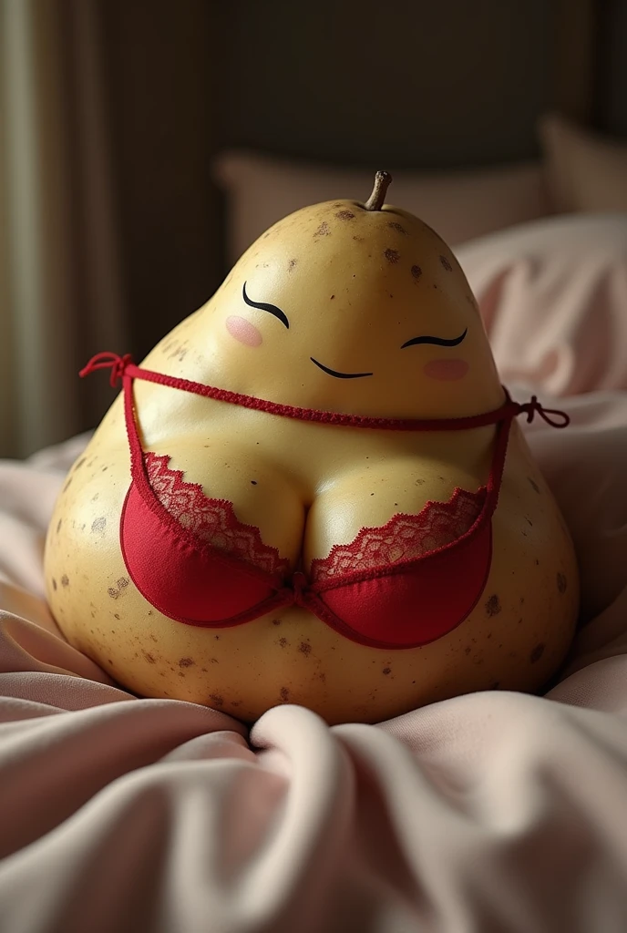 there is a woman holding a banana in her hands, with a large breasts, large breasts size, with large breasts, the woman holds more toys, banana, banana color, she is eating a peach, she is easting a peach, an asian woman, pregnant belly, maternity feeling, with yellow cloths, wearing bra