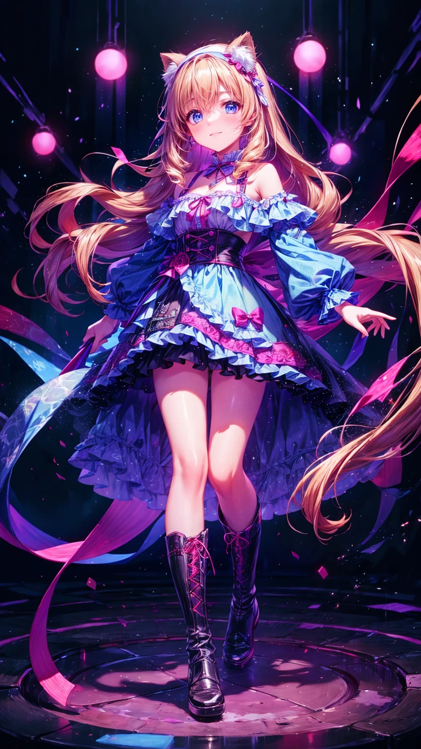   anime style 、story、、   pretty girl 、とてもcute天使、  pink gothic dress 、cute、baby face、smile、  Long Skirt 、   black boots 、Very cute headband
