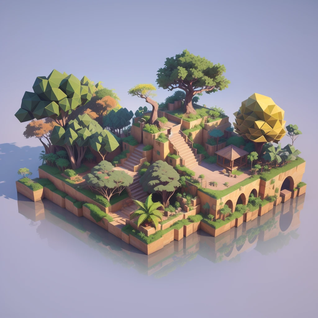 An isometrically complete tiny world，jungle景观, several animals inside , 3d rendering style, jungle环境,  isometric 3D fantasy island , 3d Low Polygon Rendering, 3 d Low Polygon Rendering,  stylized 3D rendering , jungle环境,  low polygon 3D rendering , Low Polygon Rendering,  isometric projection of a small island in the sky , a Low Polygon Rendering, jungle景观,((masterpiece,  better quality)),3D Rendering，Miniature Landscape，lowpoly,Ultra HD 8K, clearly focuses , Very Detailed ,Professional lighting,Color details，jungle， Amazon rainforest ，vine，Wild Boar， rainforest plants ， stone ，vine，Clean background