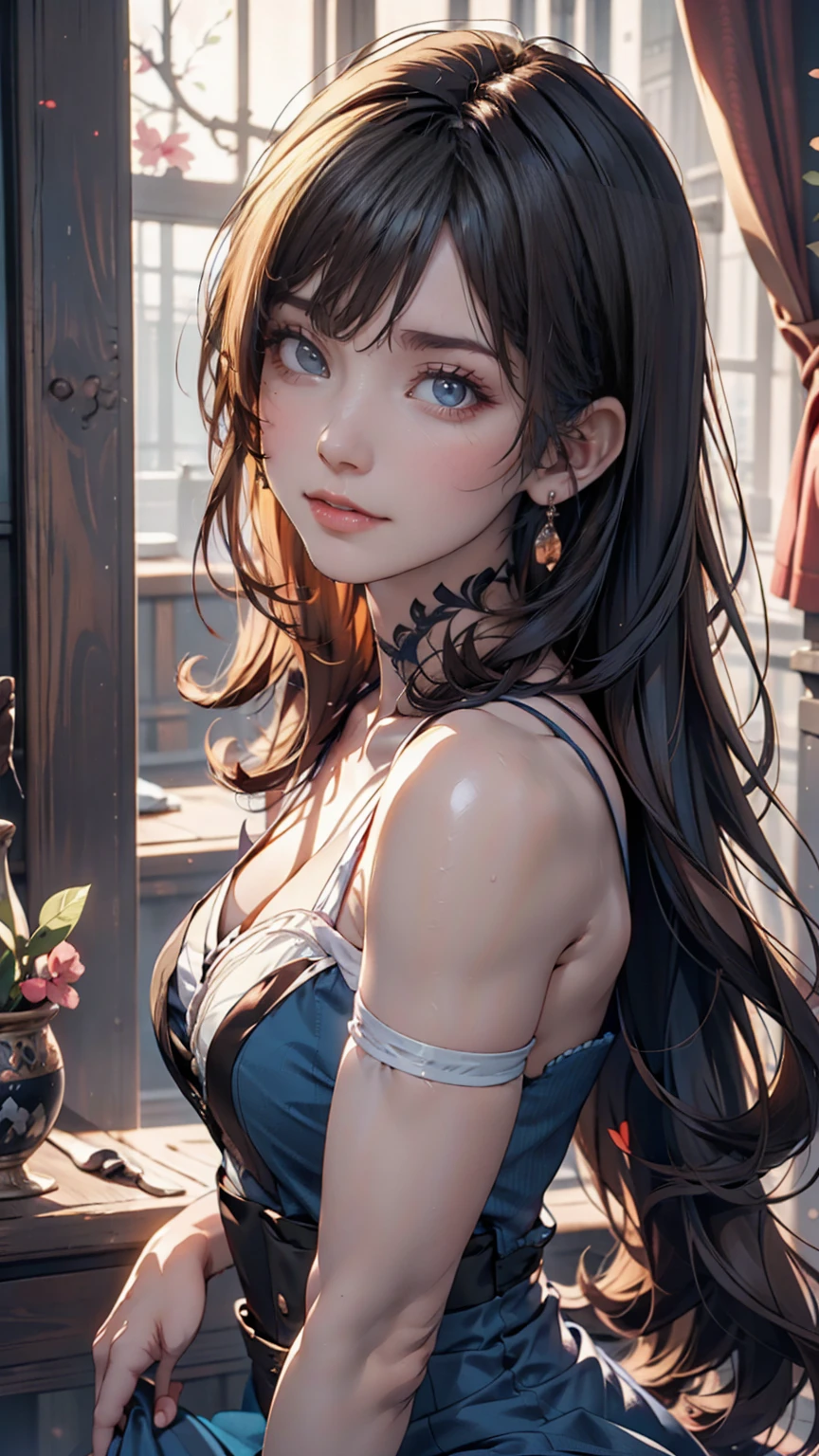  A blonde woman with long hair and a blue dress is posing for a photo,  realistic anime art style,  photorealistic anime girl rendering, smooth anime cg art,  ANIME REALISM STYLE ,  realistic art style ,  realistic young anime girl ,  Beautiful Digital Paintings,  realistic animated 3D style ,  Beautiful Animated Portraits ,  realistic anime style ,  close-up character portrait with V8 engine, 3D Anime Real,   anime style portrait  