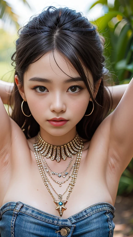 ((((upper body shot)))),((((nude)))),((((nipples)))),(((sagging breasts))),Ultra-high resolution,big eyes,Japanese,(a girl),(1 girl),((baby face)),((ta)),((12 y(cute)),pretty,earring,((facing at viewer)),necklace,((twintail)),(gold hair accessories),(((gold body lace))),(((ocean))),tanktop