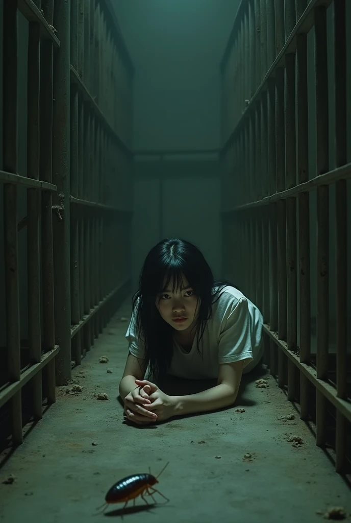 A lonely girl lives in a hospital and together with 8 people they kill her, everywhere there is blood, the girl started crying, very dangerous, suspense, horror real, do an image generator.