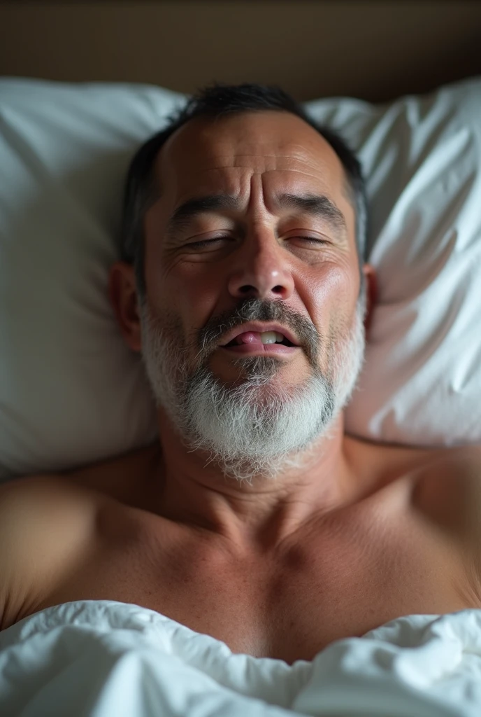 Homem pelado nu com pau duro segurando o pau sentado em cima da cama