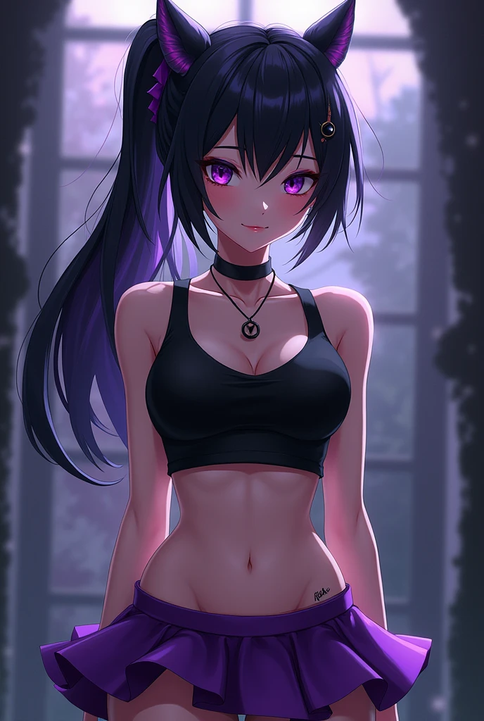 The spirit, by the floating ,(((blue skin))), yellow eyes,navel, Alone, standing,upper body, blush,  ashamed,  underboobs, 
SpiScho,
,
skirt,
nails,
black panties,
black thighs,
Shoes,
Neckband,
hair band,
standing, Upper part of the body, 
(incredibly detailed, beautiful detailed face, masterpiece, Best Quality)
 