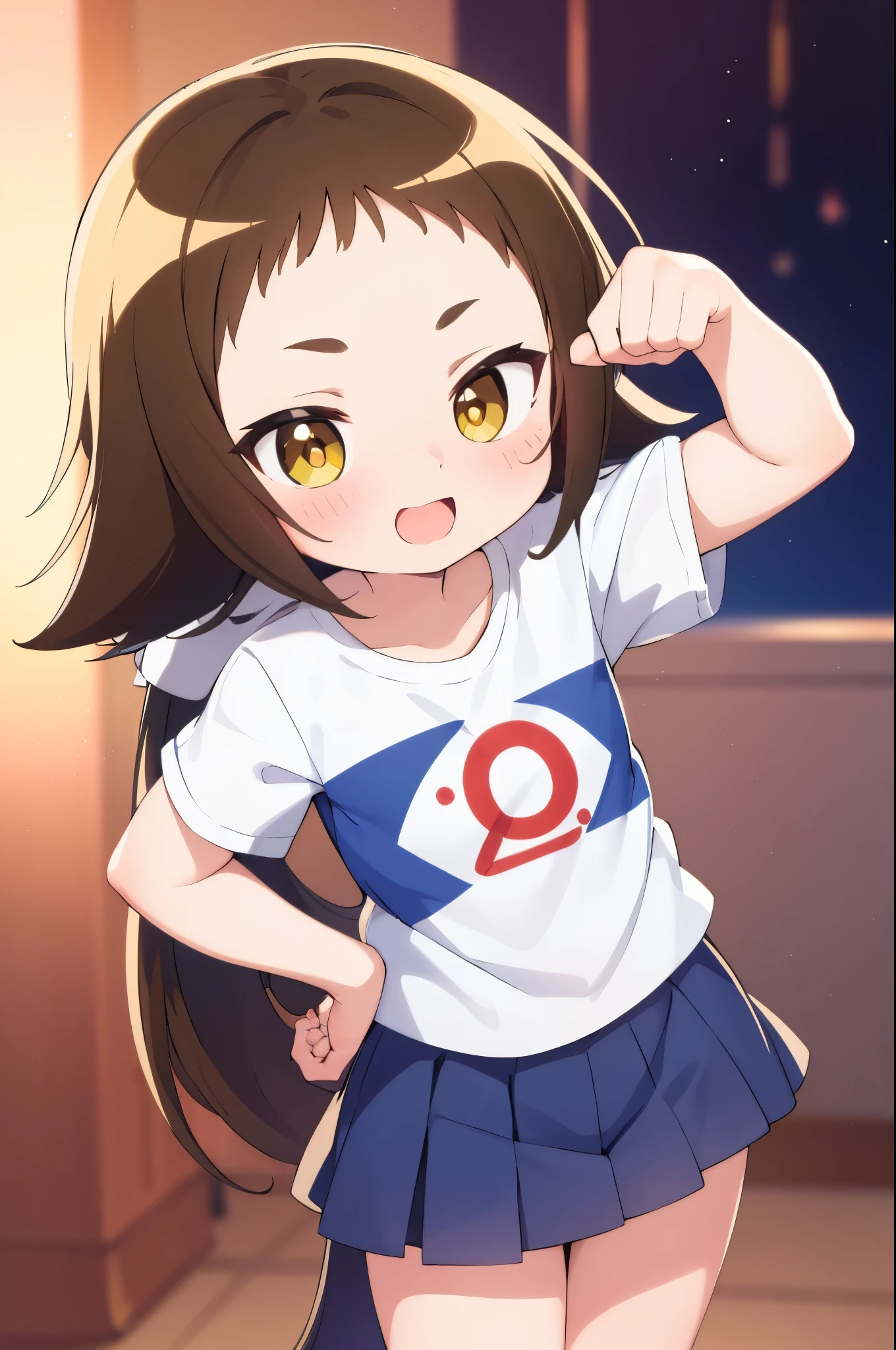 (((((**** face))))),(((((Mimine Mashiro))))),(((((paw pose))))),(((Star pattern background))),(((many spoken heart))),((( ponytail))),((( smaller))),((( embarrassing))),(((((blush))))),((( yellow eyes))),(((((ピンク色のT-Shirts))))),((((( Super Miniskirt ))))),(((((Short sleeve))))),(((((T-Shirts))))),((((( is short))))),((( white skin))), panties visible ,((((( s体型))))),(((((Thighs))))),((((( s))))),( chibi),( best quality),masterpiece, best quality, high definition , Very detailed,ultra  high definition ,One person, I feel the audience ,Detailed costume, skin texture, movie lighting, professional lighting ,((((( s))))), white panties,( flat chested),(a bit),cute,(((smile))),(((Brown Hair))), open mouth,fang