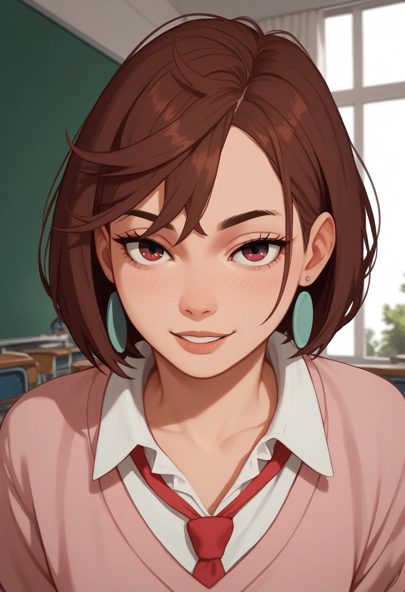 catalyst type,  short brown hair, student, seductive,  avsugning