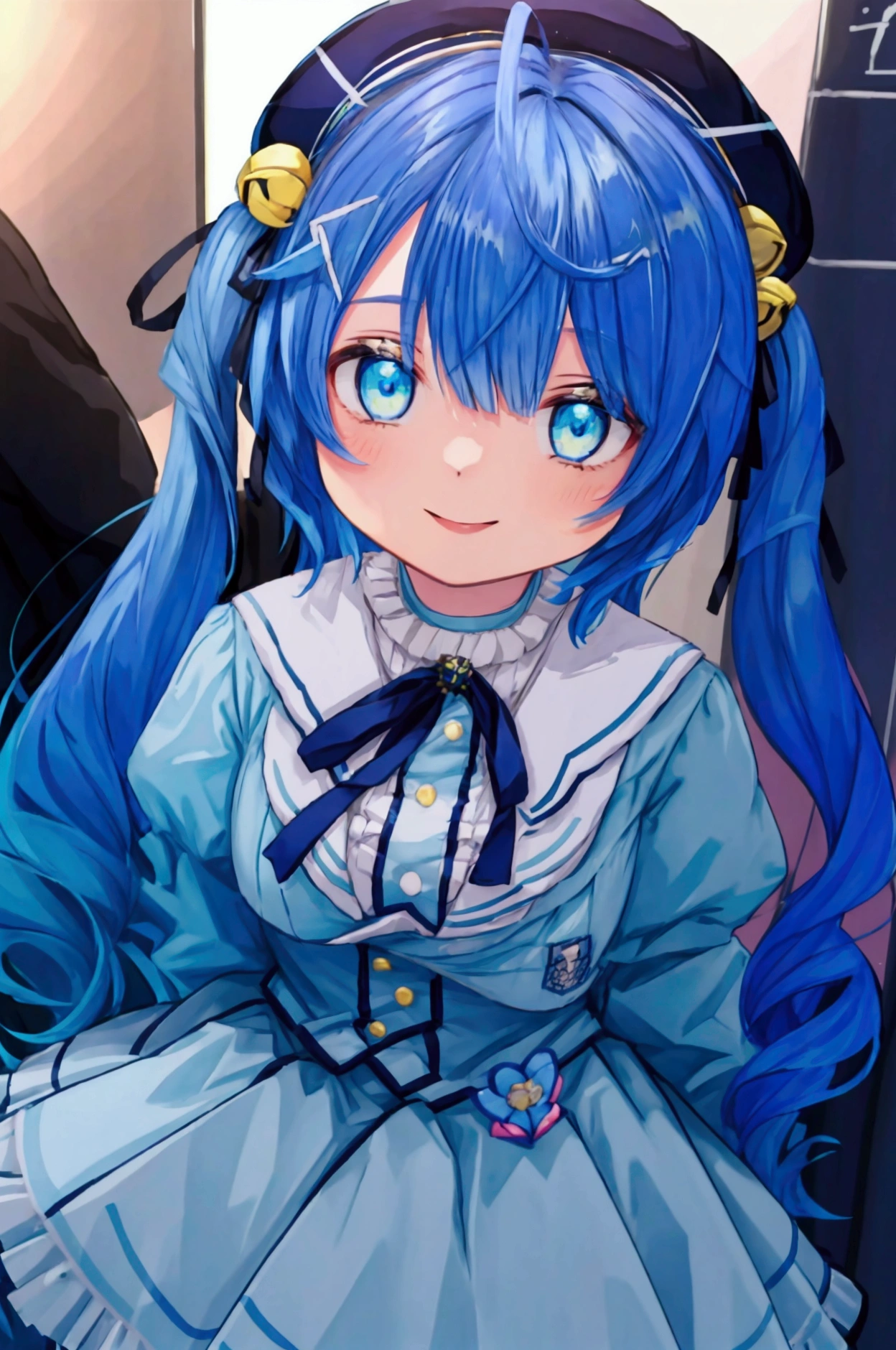  girl、smile、Blue Hair、 twin tails、Beret、amamiya kokoro 