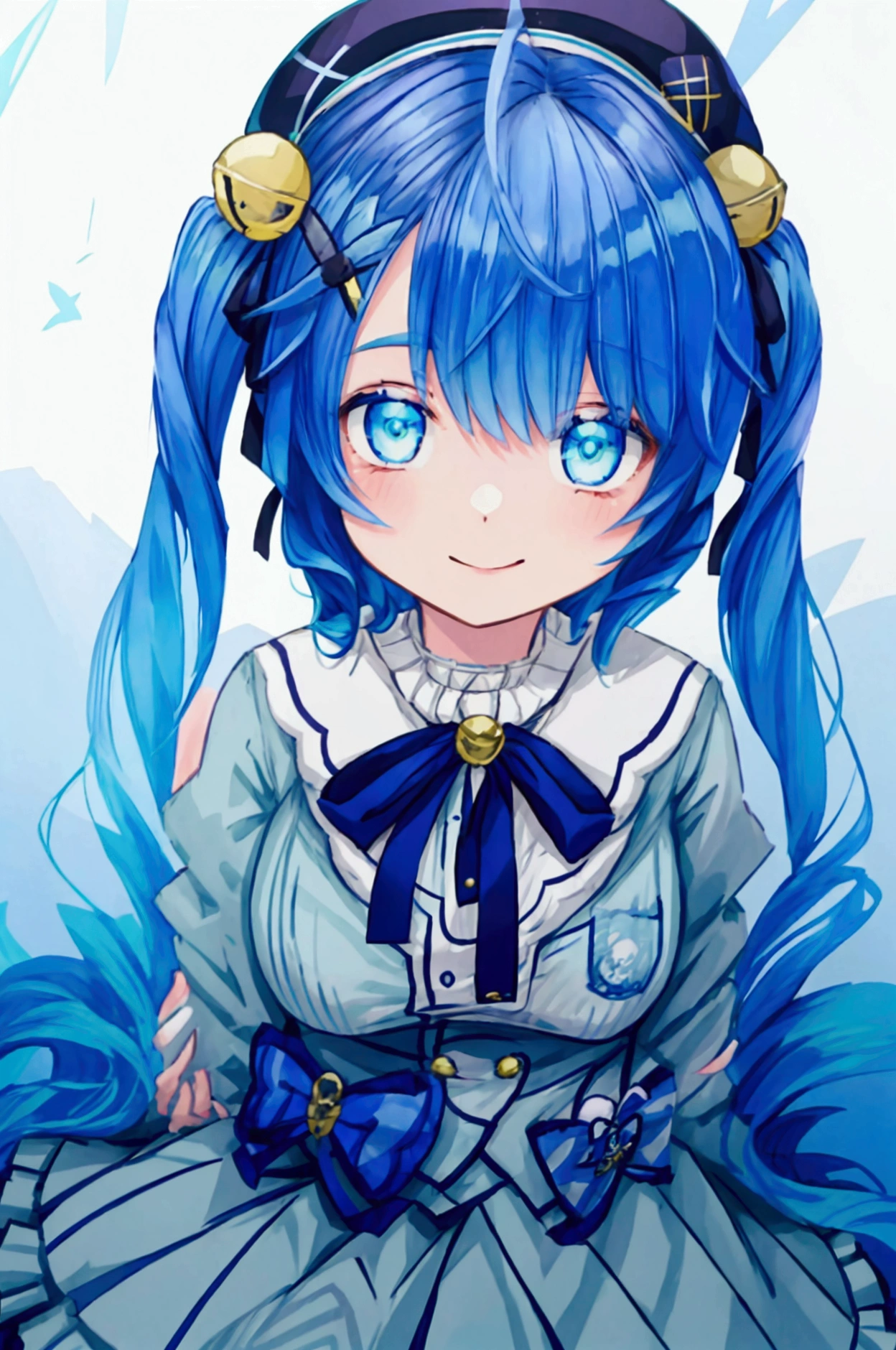  girl、smile、Blue Hair、 twin tails、Beret、amamiya kokoro 