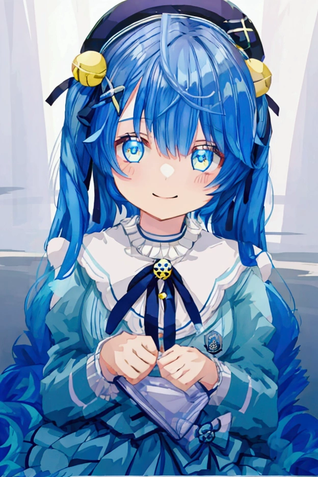  girl、smile、Blue Hair、 twin tails、Beret、amamiya kokoro 