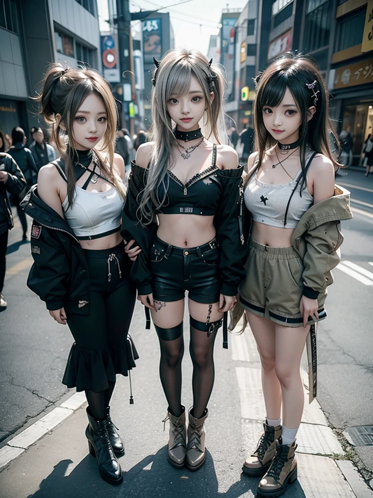 Japanese、Punk Band、Big Breasts、Korean Makeup、Modest clothing、Silver Hair、Round Glasses、