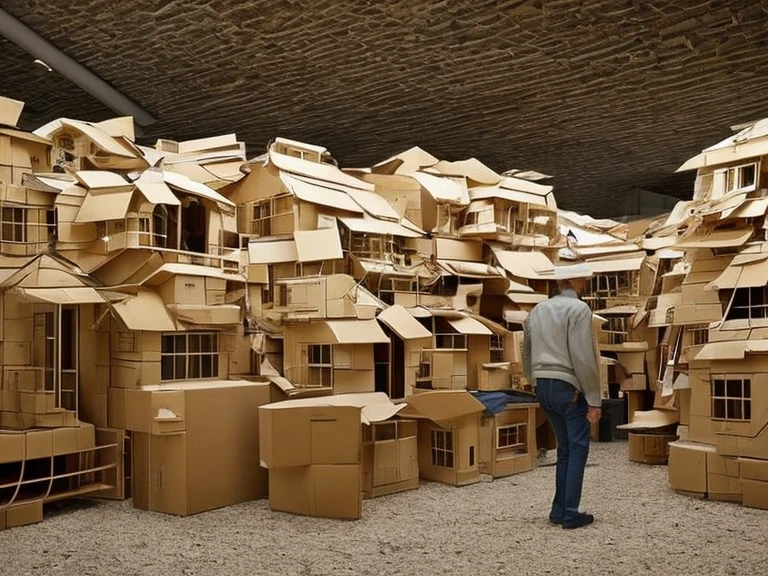 Mister.々  room-shaped cardboard box attached to the room wall, made of Cardboard, Cardboard tunnels, Cardboard, Cardboards ; confusion,   sci-fi style favella sculpture  ,   stacked cardboard houses  , Crazy, box, Food, sealing beads   |,   On the theme of growth , garbage,   modular  , MANY BUILDINGS , Inspired by Chiharu Shiota,   Jin Kim  , Crazy, Overloads,   processed cardboard、Black and White Photography