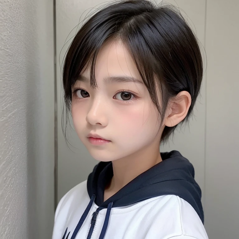 Teenager 16 years old short black hair combed perfectly up, Brown eyes 