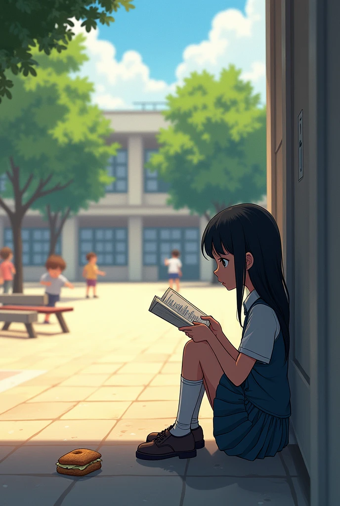 Criar uma menina num jardim estudando