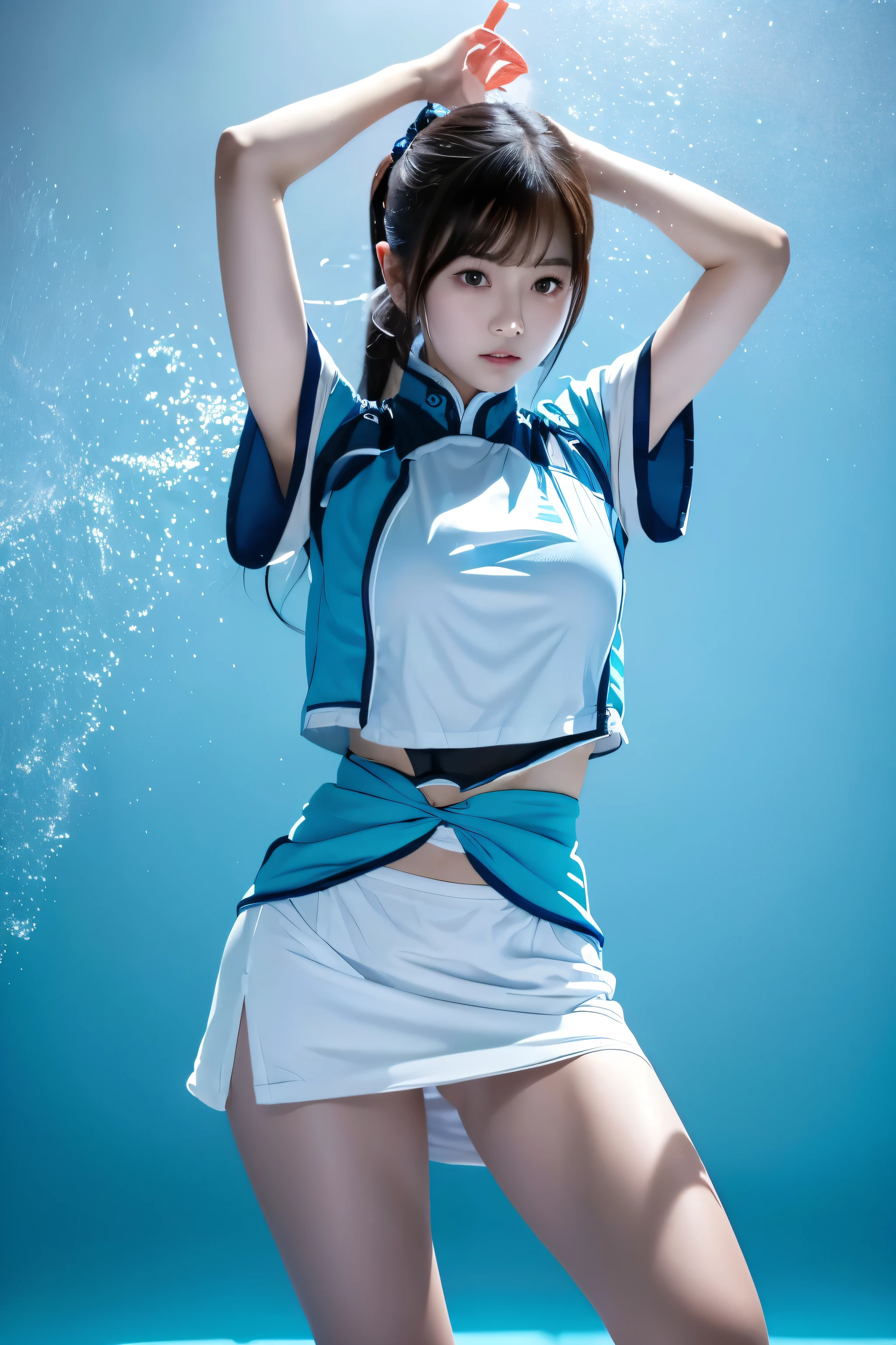 (8K TopQuality masterpiece: 1.2)(Realistic ProfessionalPhoto:1.37), VolumetricLighting. Tiny Girls, girl jumping into the water、Falling、splash water、shout、Luminous water surface、White and Bright colors, back lighting, Radiant PearlSkin, sparkling highlights, Detailed KAWAII face with cute lips, long eyelashes, Delicate clothes, Detailed open crotch, MotionBlur, Dynamic Joyful Expressions LifeLike Rendering, Full of Water Everything Wetted, (Uncorrected hand:-1) accurate dissection Gaku's body and hands, four fingers and one thumb,