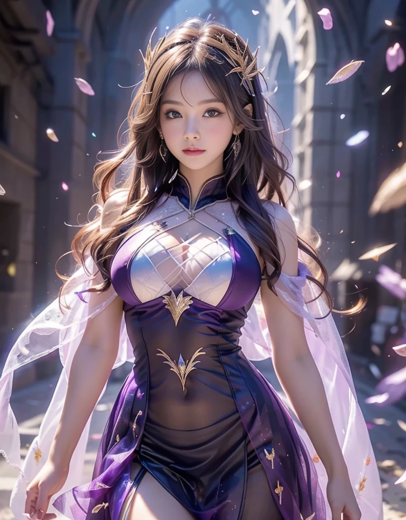(((full body:2))),perfect 10,perfect female body with small breasts, european (kpop idol) girl rapunzel with long hair to the floor who walks along the alley with cherry blossoms on a sunny day, the girl is wearing an ultra-short qipao dress with sexy cutouts, appliqué patterns on a bright blue dress in the form of pink sakura blossoms and the edges of the dress are decorated with a gold ribbon, the girl's legs are dressed in black stockings with suspenders to the middle of the thighs in a mesh, beautiful graceful blue stilettos with pink bows on the ankles, mood girls playful flirting and smiling looking at the camera, the eyes of the girl are bright blue with large and long eyelashes with the shape of eyes slanted like a cat, the facial features are the best with ideal proportions, the face is oval, the shooting angle is slightly lower, high definition, clear focus, epic style realism, photorealism, the back light of the sun illuminates the contours of the girl drawing a light outline, the front light is soft, soft shadows, depth of field, beautiful bokeh, glare and lens flare, jerry gionis style, golden ratio, monocle photo lens, monocle style image, optical photo matrix resolution 100 megapixels with detailed details. --auto --s2