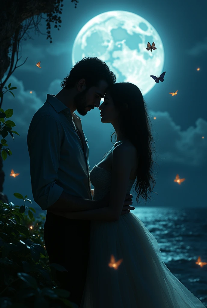 "4K High-Definition Image: A Captivating Scene of Moonlit Embraces among Couples, Nestled in a Dreamlike Landscape. This enchanting panorama, teeming with surreal beauty, showcases breathtaking views and intricate details that can only be captured by an award-winning photographer. The ethereal moonlight paints a cinematic landscape, casting a soft glow onto the couples as they hug, their silhouettes becoming a part of the dreamy backdrop. Thus, this image offers an otherworldly experience that one can hardly forget."