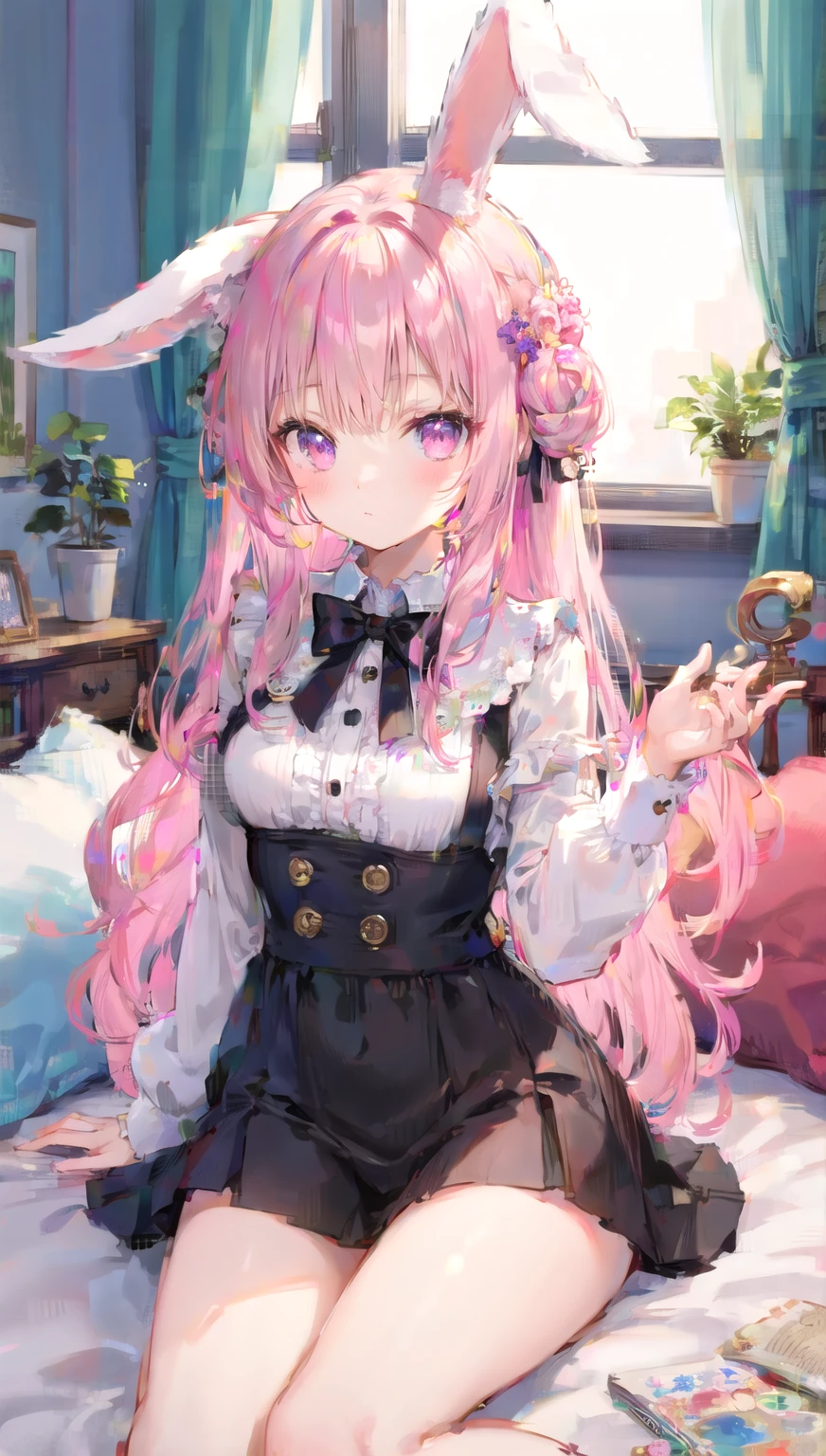 (best quality, 8k, masterpiece:1.2, nsfw,ultra-detailed,realistic,photorealistic),Cutest,Cute girl,solo,mesugaki,Beautiful face,Beautiful eyes,Beautiful hair,Beautiful skins,skin whitening, light skinned.
beret, hair bow, striped bow, sailor collar, white jacket, bowtie, long sleeves, layered sleeves, half gloves, asymmetrical gloves, mismatched gloves, black gloves, white gloves.
Blue and Pink Lined,White skirt.
Tucking up the skirt,Show panties.
(String panties,Lace ruffled panties,Beautiful embroidered panties).
Panties focus,From below looking up,break,Lots of colorful flowers,break,