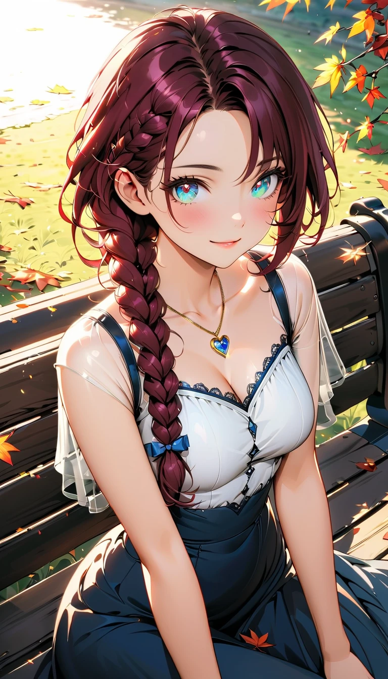 1girl, masterpiece, extremly detailed, ((Cinematic lighting)), (glowing), ((dramatic lighting)), ((beautiful detailed glow)), intricate detail, lens flare, brown hair, blue eyes, single braid, dirndl, sitting under the tree, sunshine, grass , from above, large breasts, looking at viewer, light smile