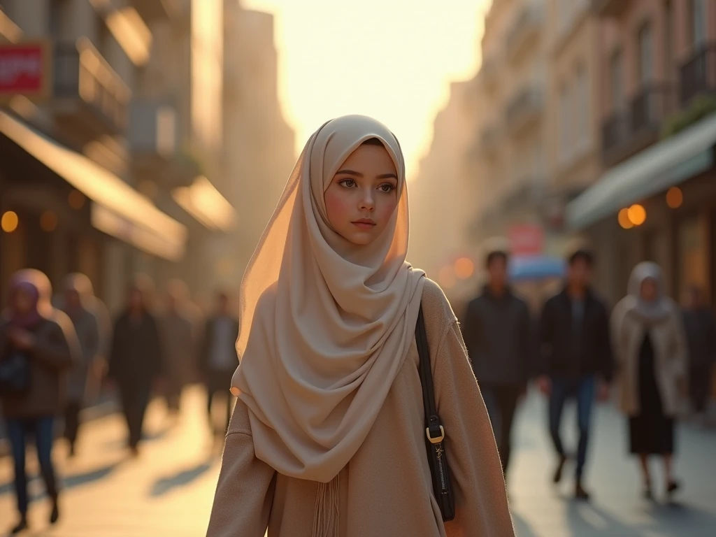 Malaysia,Muslim women,scarf,Short skirt,Ultra-high-definition images,Chest,摸着Chest,Upper body down,reality,whole body