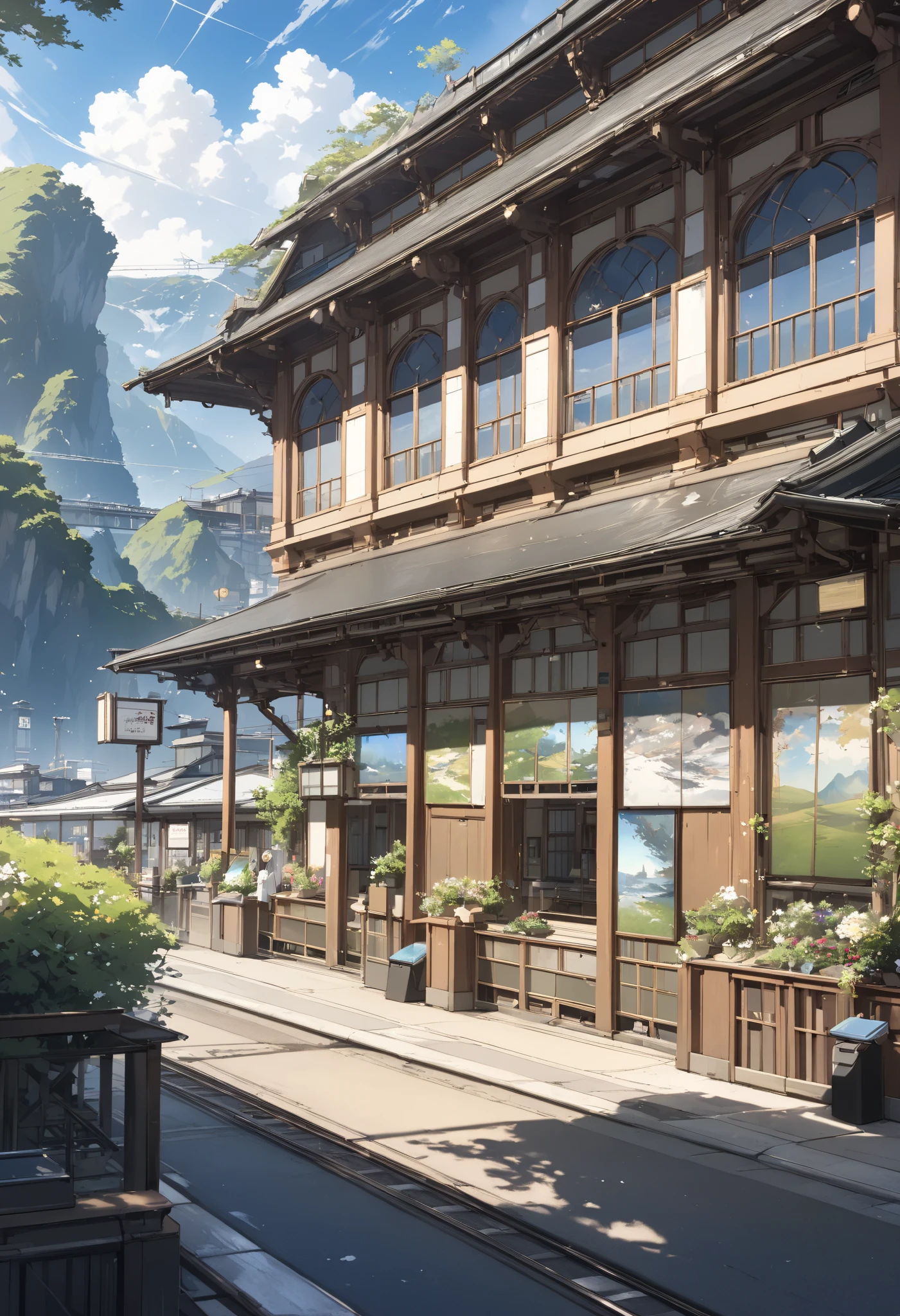  landscape painting、In detail、High image quality、 High Quality 、((近未来の賑わうstationの風景))、station、SF wind、近未来のstation、between real and unreal 、 an unlikely world、 Beautiful Artwork 、stationがにぎわう描写