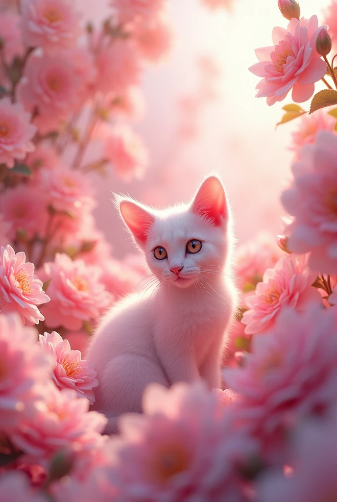 A beautiful fealid of pink flowers Soft Lighting, 3D Isometric, Canon, realssic